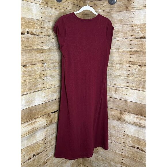 UMGEE RAW HEM V NECK CASUAL BOHO BOUTIQUE MINIMALIST COTTON MIDI T-SHIRT DRESS - Picture 3 of 4